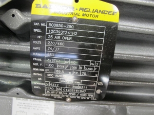 MOTOR, ELECTRIC TYPE, 25 HORSEPOWER, 460 V, 326TCZ FRAME, INSUL CL F, SHIELDED BEARINGS. FOR USE WITH FAN BLADE ASSEMBLY 00525110-00029, PART # 00500850-00290 (W-44) LOADING & HANDLING FEE $15-